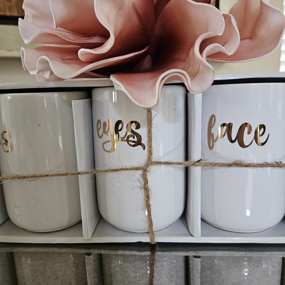 White and Gold Ceramic Organizer Set - Drfect